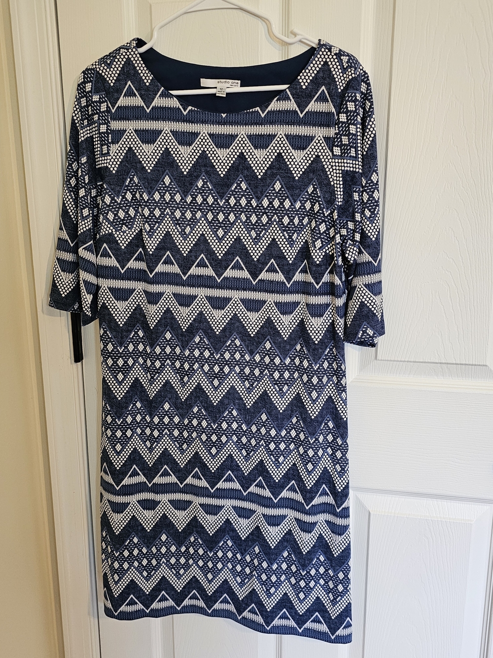 Studio One Navy & White Zigzag Midi Shift Dress